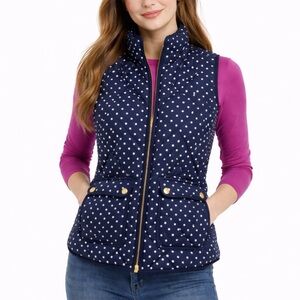 J.Crew Women’s Navy Polka Dot Down Quilted Puffer Vest - Size Small